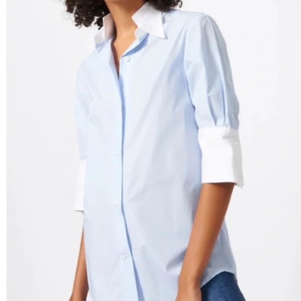 Kal Rieman Light Blue and White 3/4 Sleeve Tailored Shirt size 2